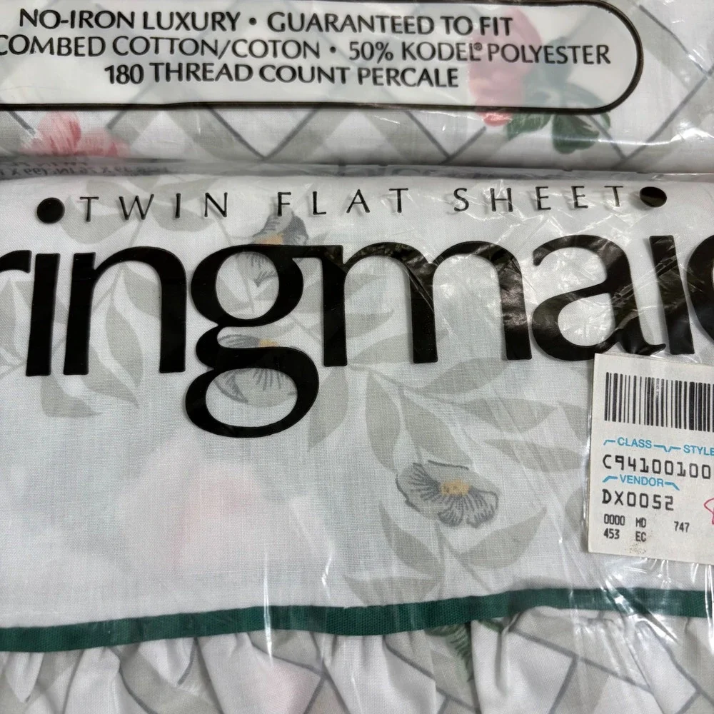 Vintage Springmaid Garden Gazebo Twin Sheet Set Pink Rose Lattice Eyelet NEW